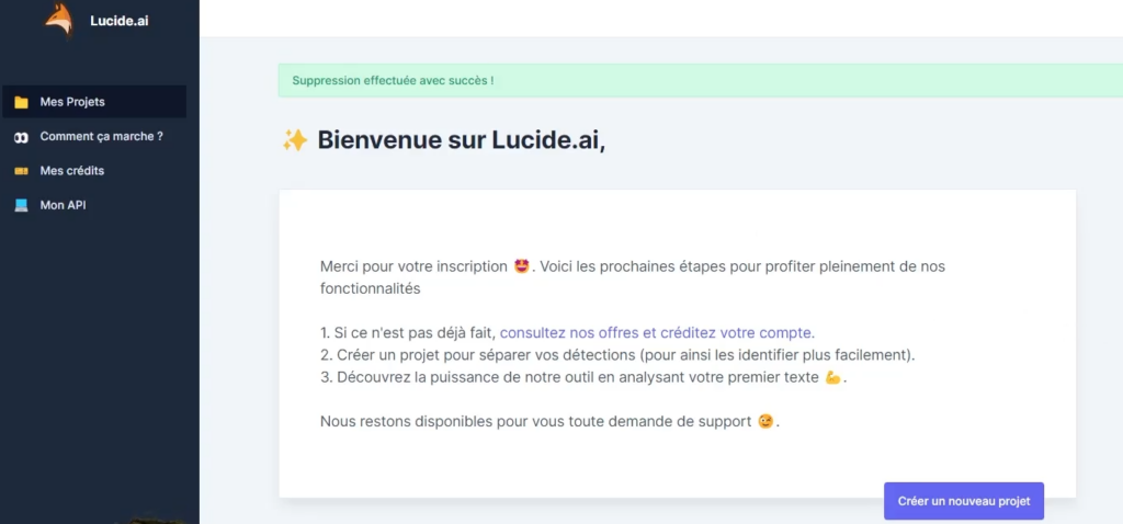 Créer un nouveau projet sur Lucide.ai