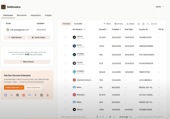 interface de getinvoice