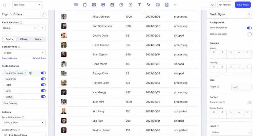 tableau des membres sur frontly