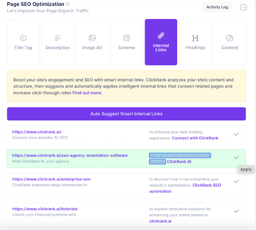 Maillage interne automatique avec ClickRank