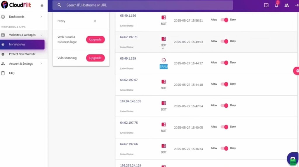 Suivi des IP sur CloudFilt