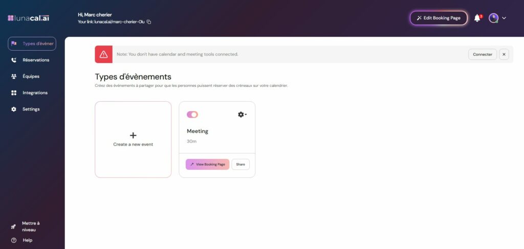 créer un évènement sur Lunacal
