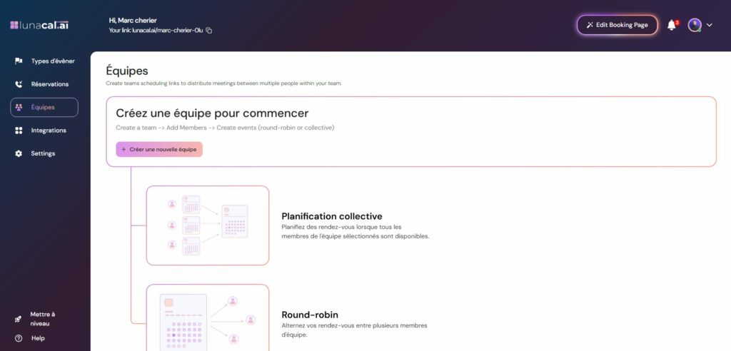 gestion des équipes sur Lunacal