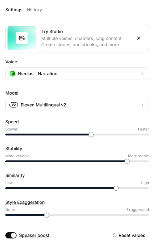 Voice adjustment on Elevenlabs