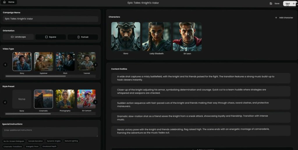 scenario et personnages
